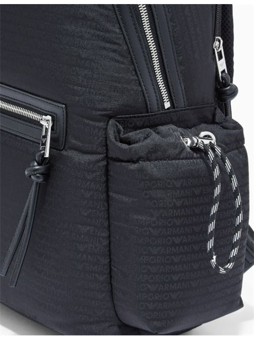 NYLON BACKPACK WITH MONOGRAM LETTERING EMPORIO ARMANI | EM005394.AF14637UC001 BLACK BEAUTY
